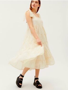 Sister Jane Cream Textured Midi Dress with Tie Straps